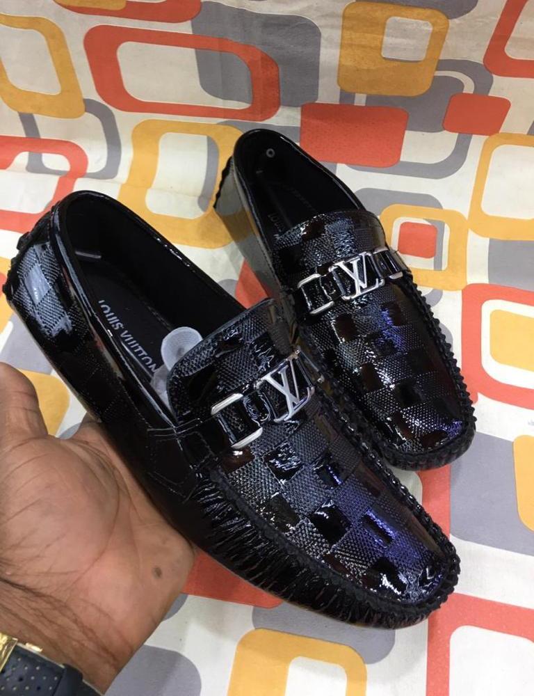 black shiny loafer shoes