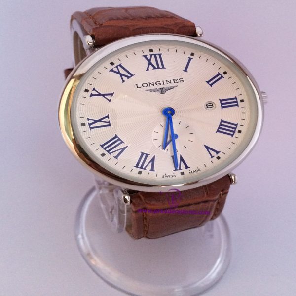 Brown Leather, White Faced Longines Men Wrist Watch. #10500 - Image 2